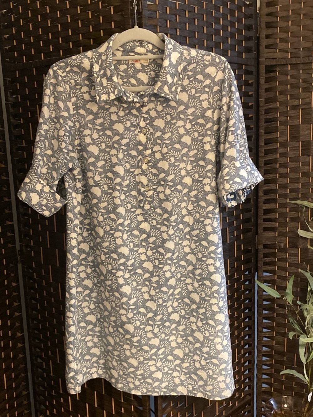 Flaherty Penelope Popover Linen Blend Short-Sleeve Floral Button-Up Shirt Dress